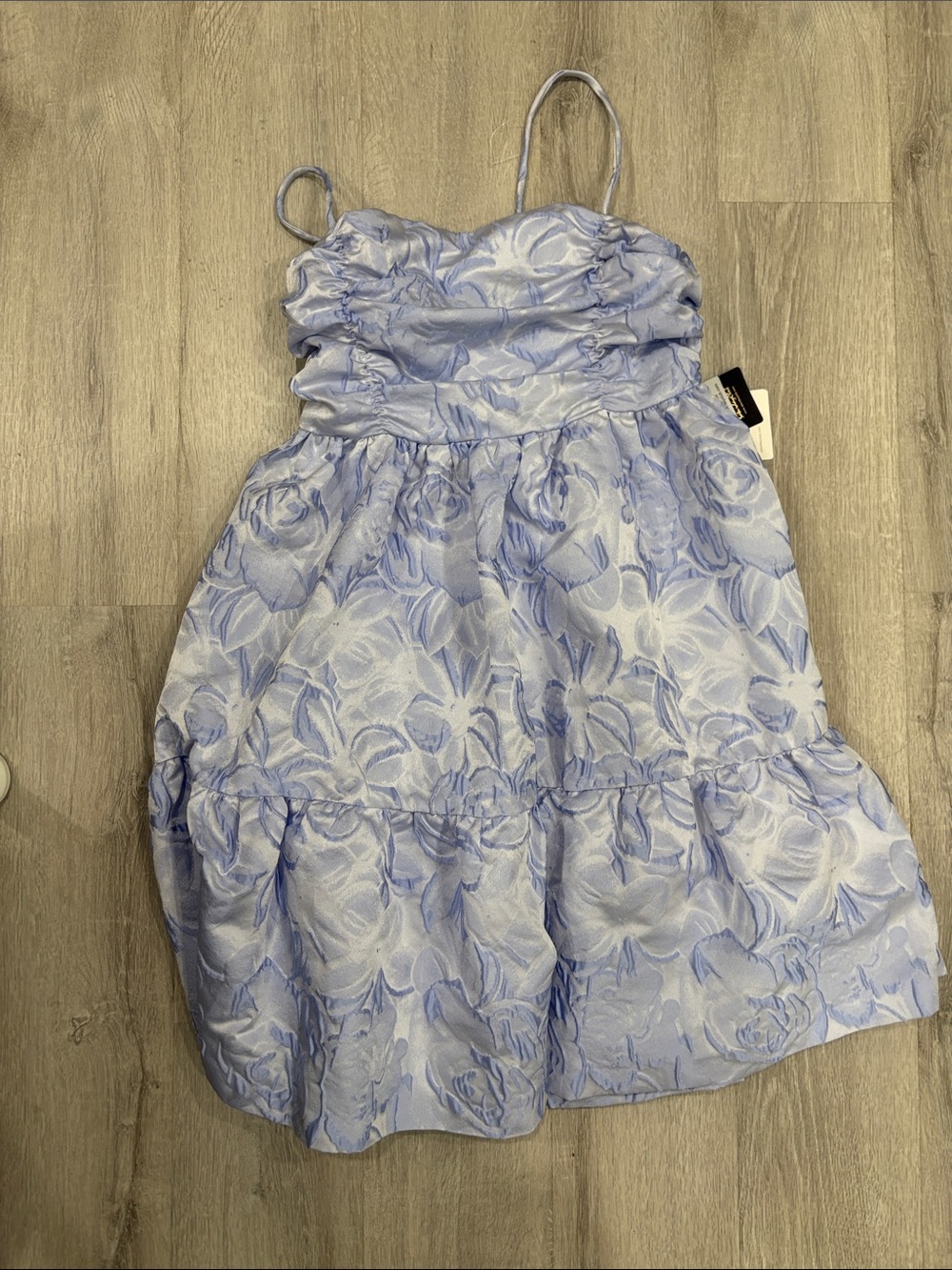 Light Blue Floral Tiered Mini Dress with Spaghetti Straps